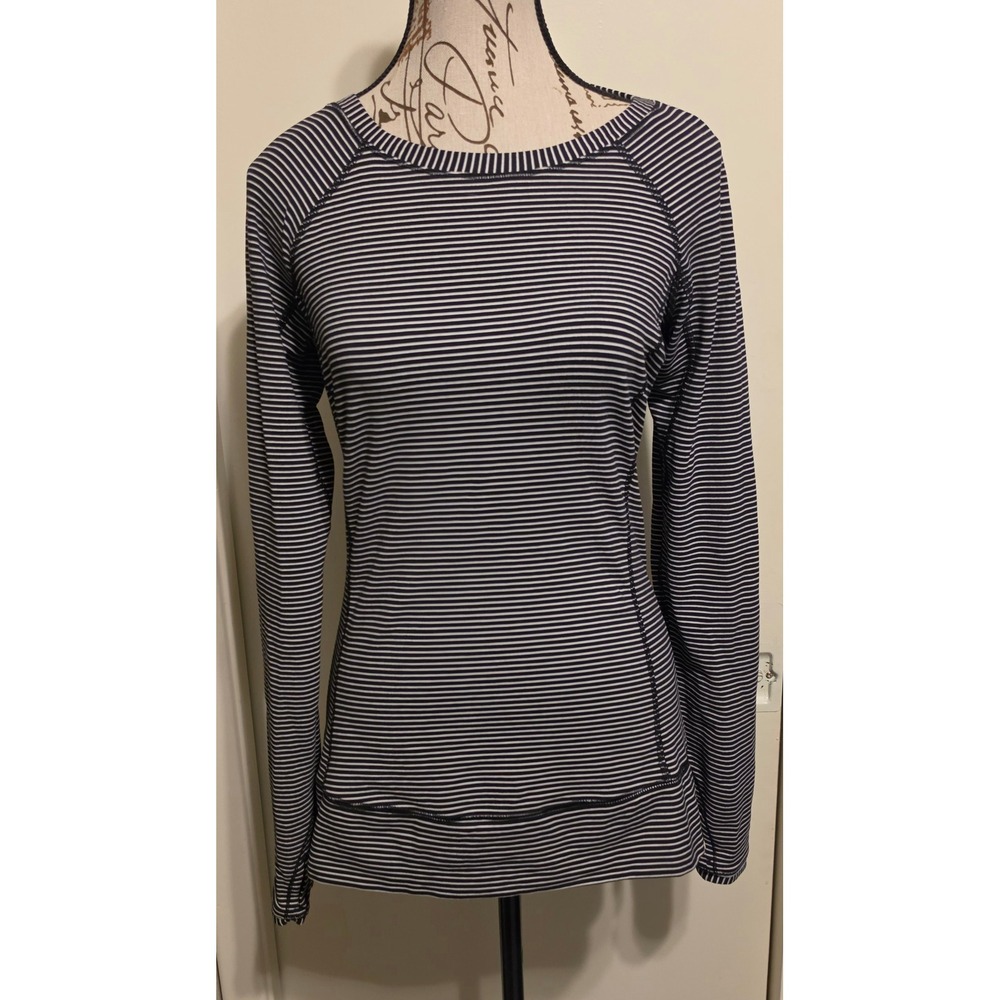 Lululemon Race Your Pace Black White Hyper Stripe Long Sleeve Top Workout Yoga 8